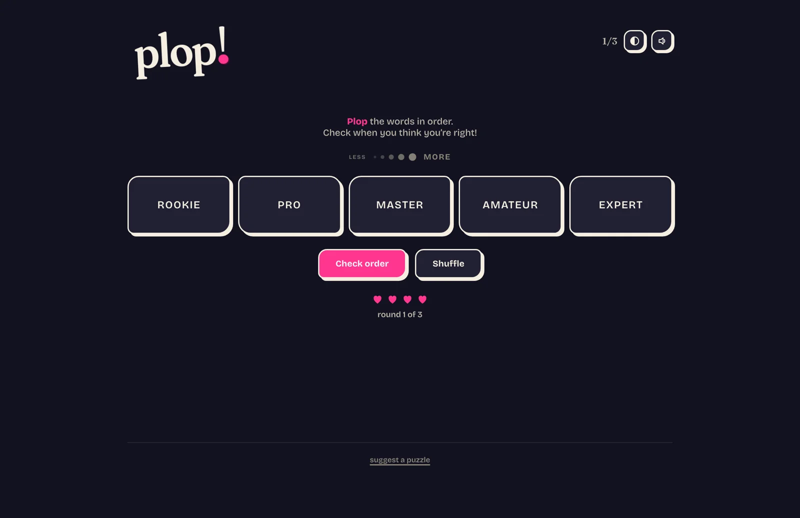 Plop! board in dark mode